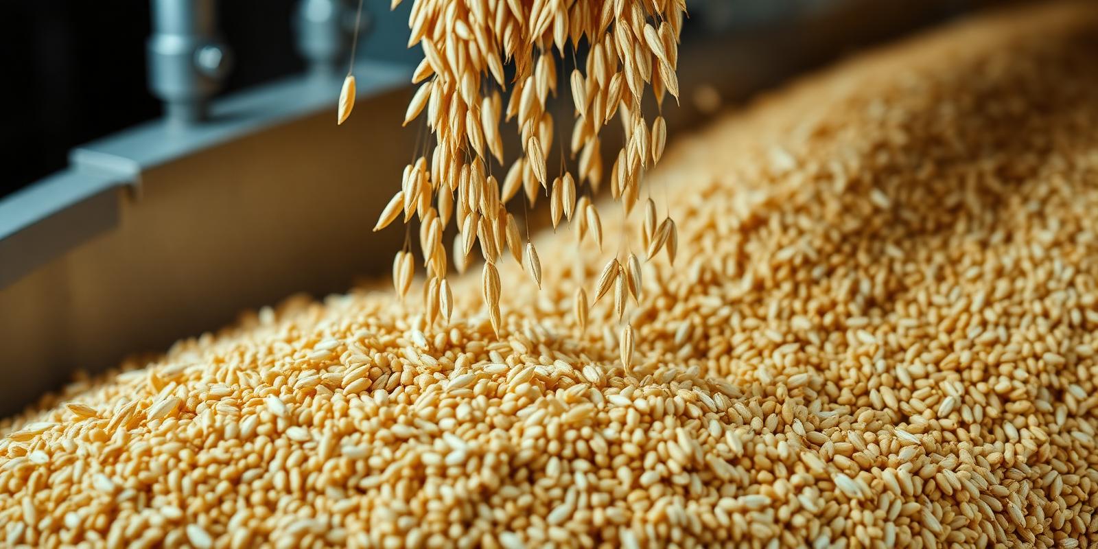 Cereal grains pouring into modern milling machinery
